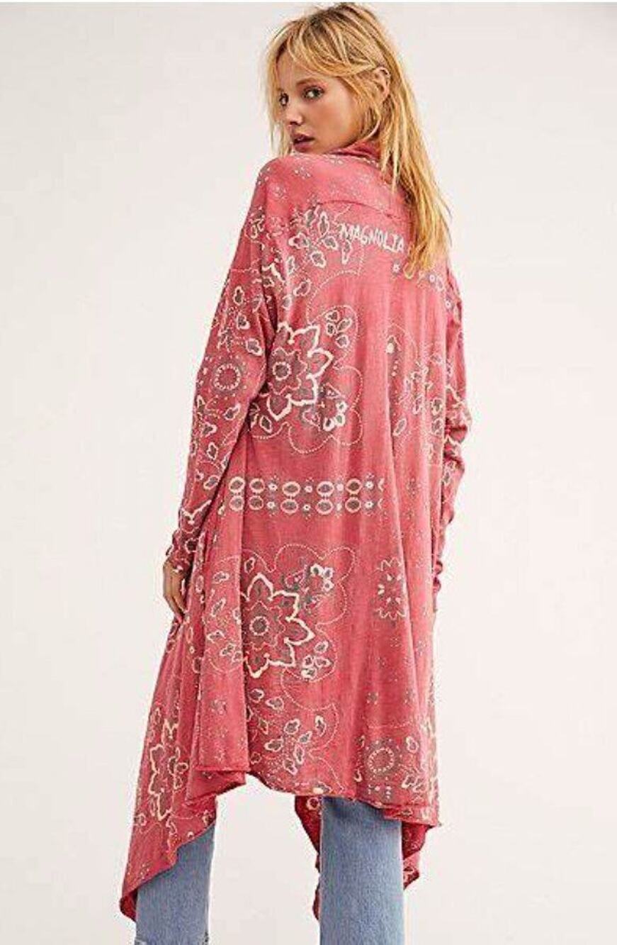MAGNOLIA PEARL OS Pink Bandana Ranch Hand Stargazer Karesa Duster Cardigan